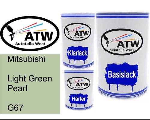 Mitsubishi, Light Green Pearl, G67: 500ml Lackdose + 500ml Klarlack + 250ml Härter - Set, von ATW Autoteile West.